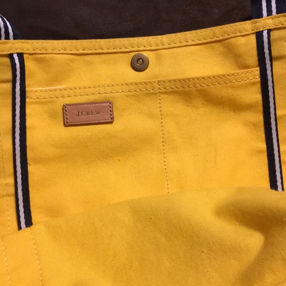 J. CREW yellow tote bag with navy and white trim - Picture 5 of 9